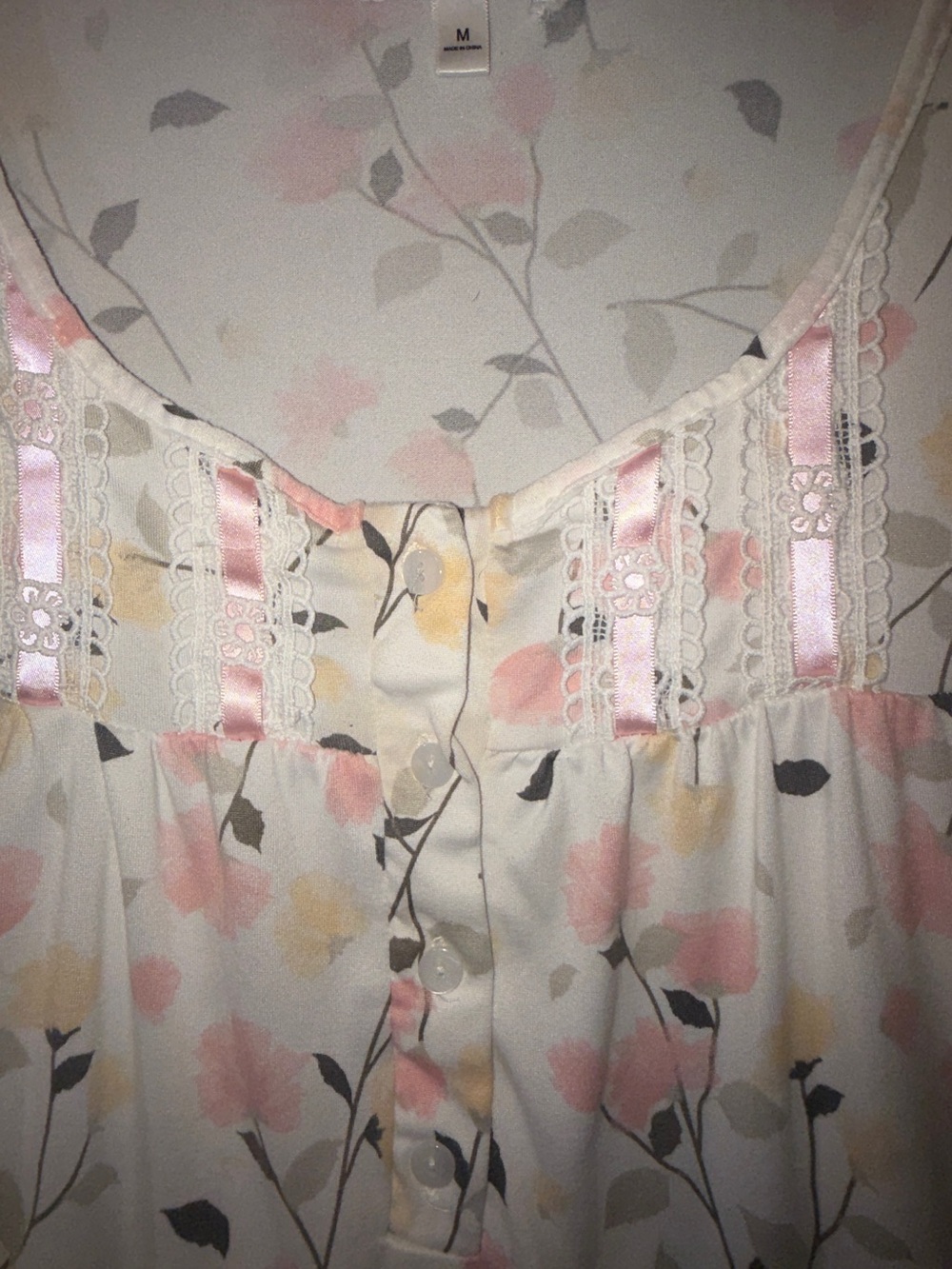 Floral Lace-Trim Nightgown - White with Pink & Yellow Flowers - Picture 6 of 6